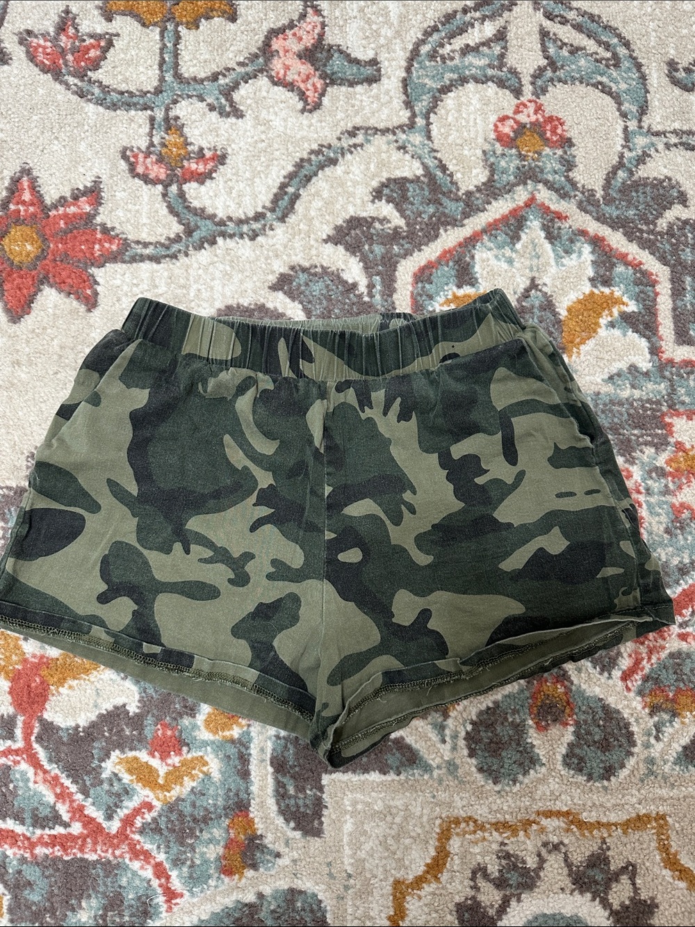 Cider Olive & Dark Green Camo Elastic Waist Athletic Shorts